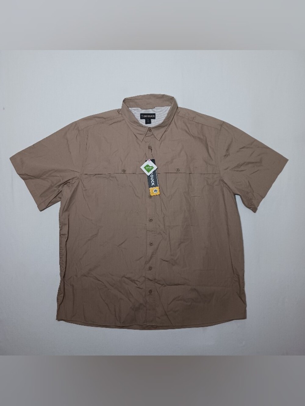 Dri Duck Mens Rockhill Woven Short Sleeve Shirt 4XL Brown Teflon 4435 NWT
